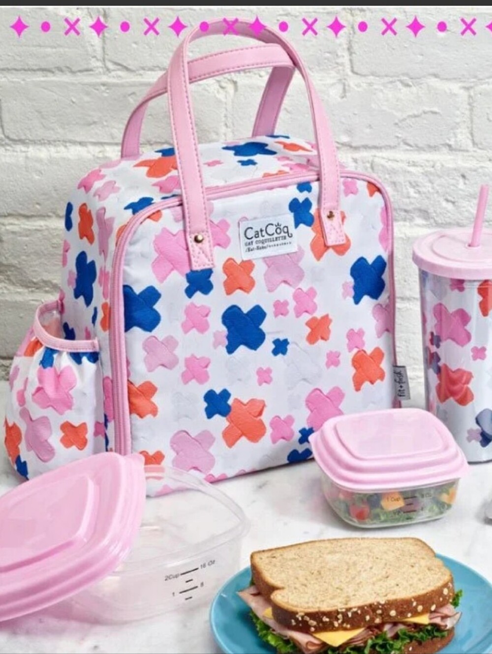 Cat & Co. Pink Floral Lunch Set with Insulated Tote and Tumbler